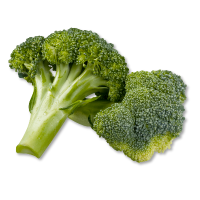 Two pieces of broccoli on a white background
