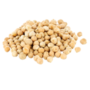 A pile of chick peas on a white background