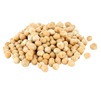 A pile of chick peas on a white background
