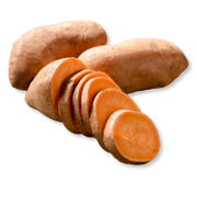 Sliced sweet potatoes on a white background