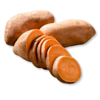 Sliced sweet potatoes on a white background
