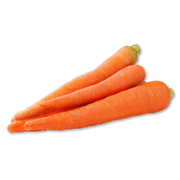 Three carrots stacked on a white background