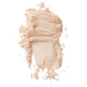 Cosmetic product with a scoop of beige powder on a white background