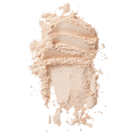 Cosmetic product with a scoop of beige powder on a white background